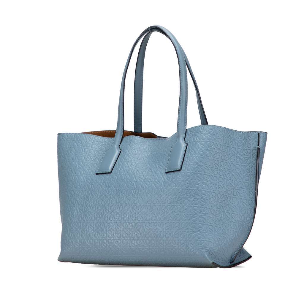 Loewe Embossed Anagram Leather T Shopper Tote Blue Leather Good - Back View