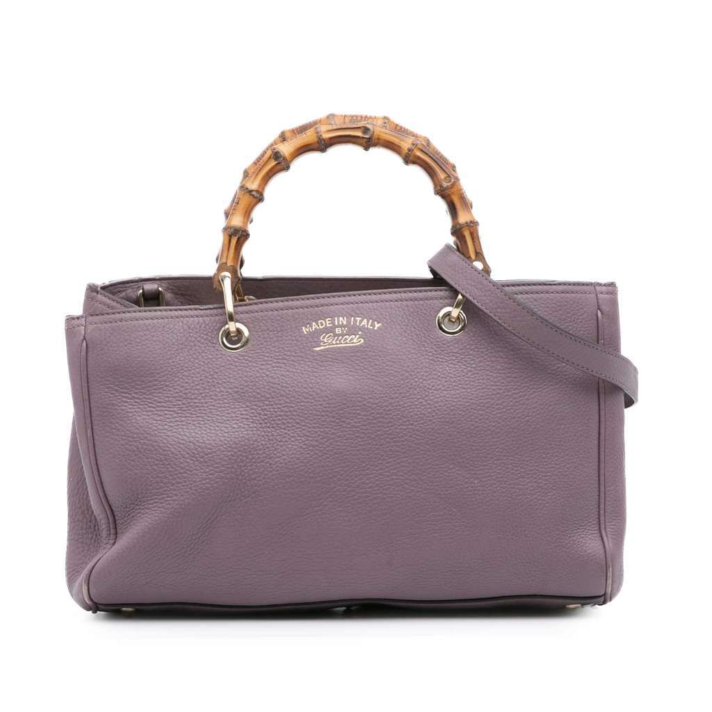 Gucci Medium Calfskin Bamboo Shopper Satchel Purple Leather Very good - Front View