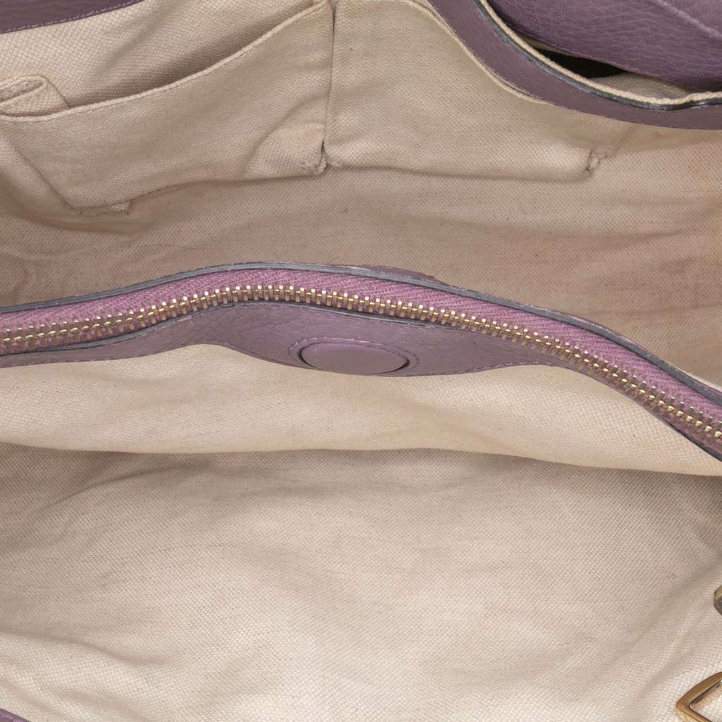 Gucci Medium Calfskin Bamboo Shopper Satchel Purple Leather Very good - Model View