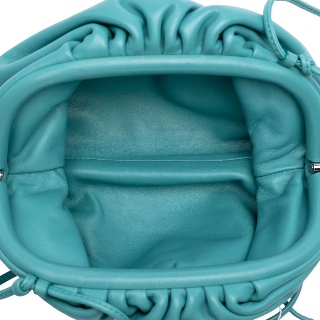 Bottega Veneta Lambskin The Mini Pouch Crossbody Blue Leather Good - Model View