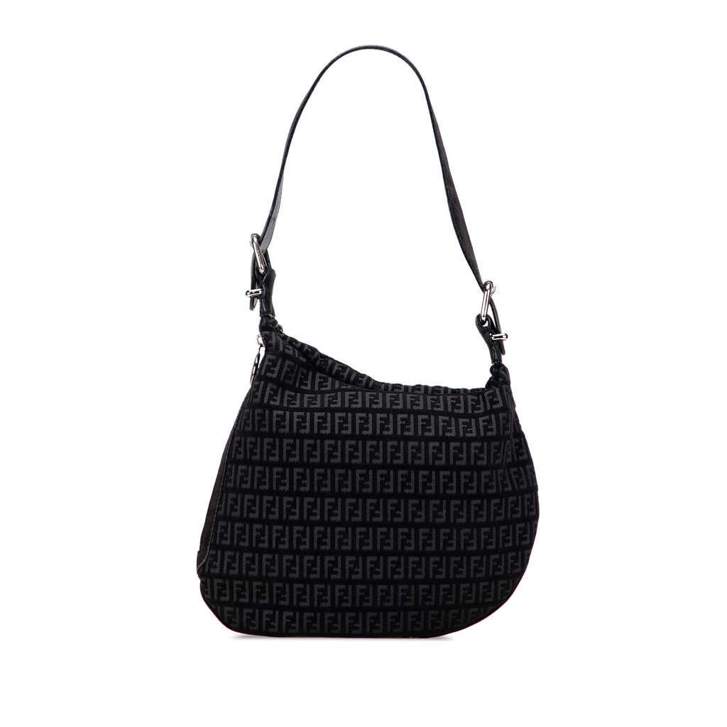 Fendi Zucchino Suede Oyster Shoulder Bag Black Leather Good - Front View