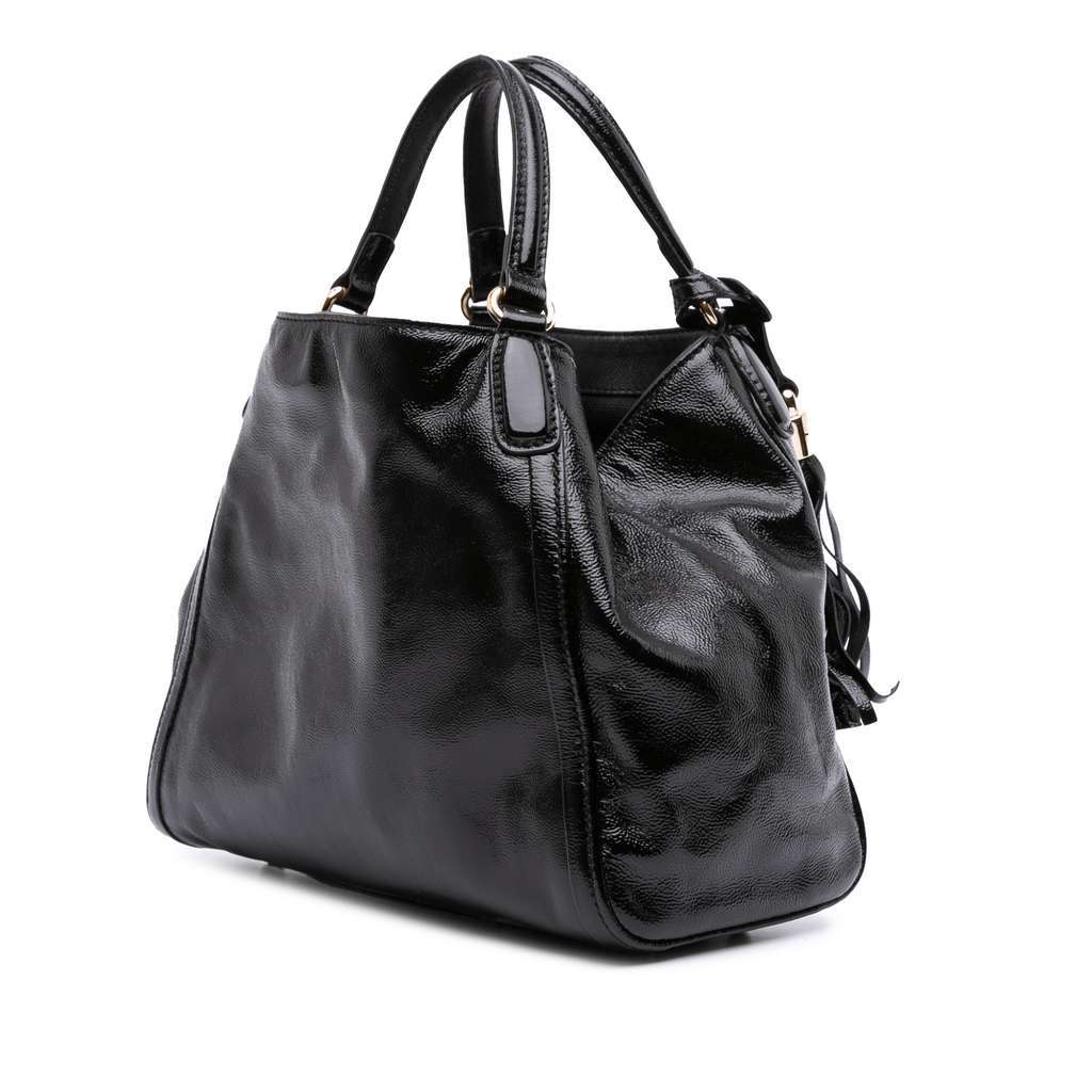 Gucci Small Patent Soho Satchel Black Leather Good - Back View