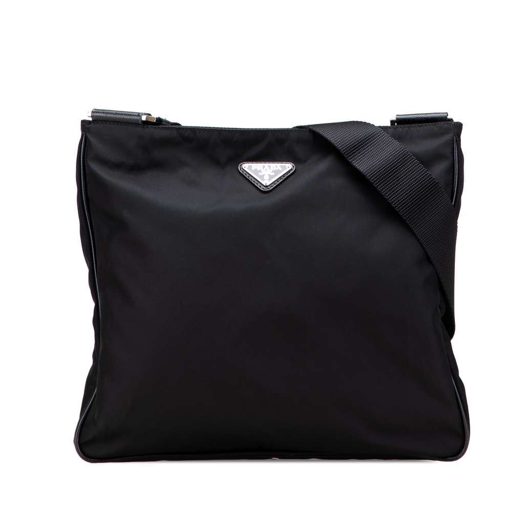 Prada Tessuto Zip Top Crossbody Black Good - Front View