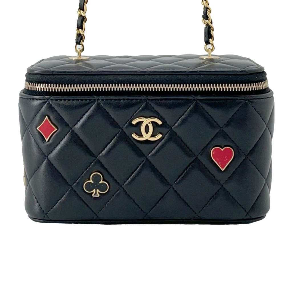 Chanel Lambskin Coco Casino Vanity Case Black Leather Very good - Front View