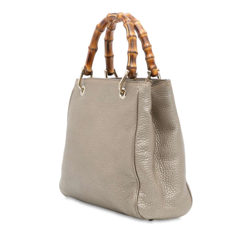 Gucci Small Calfskin Bamboo Shopper Satchel Gold Leather Good - Back View