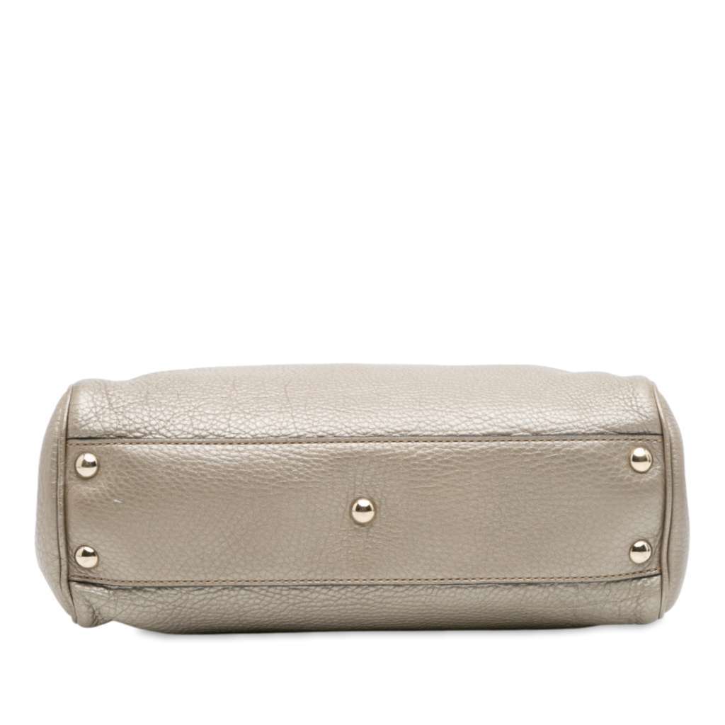 Gucci Small Calfskin Bamboo Shopper Satchel Gold Leather Good - Inside View