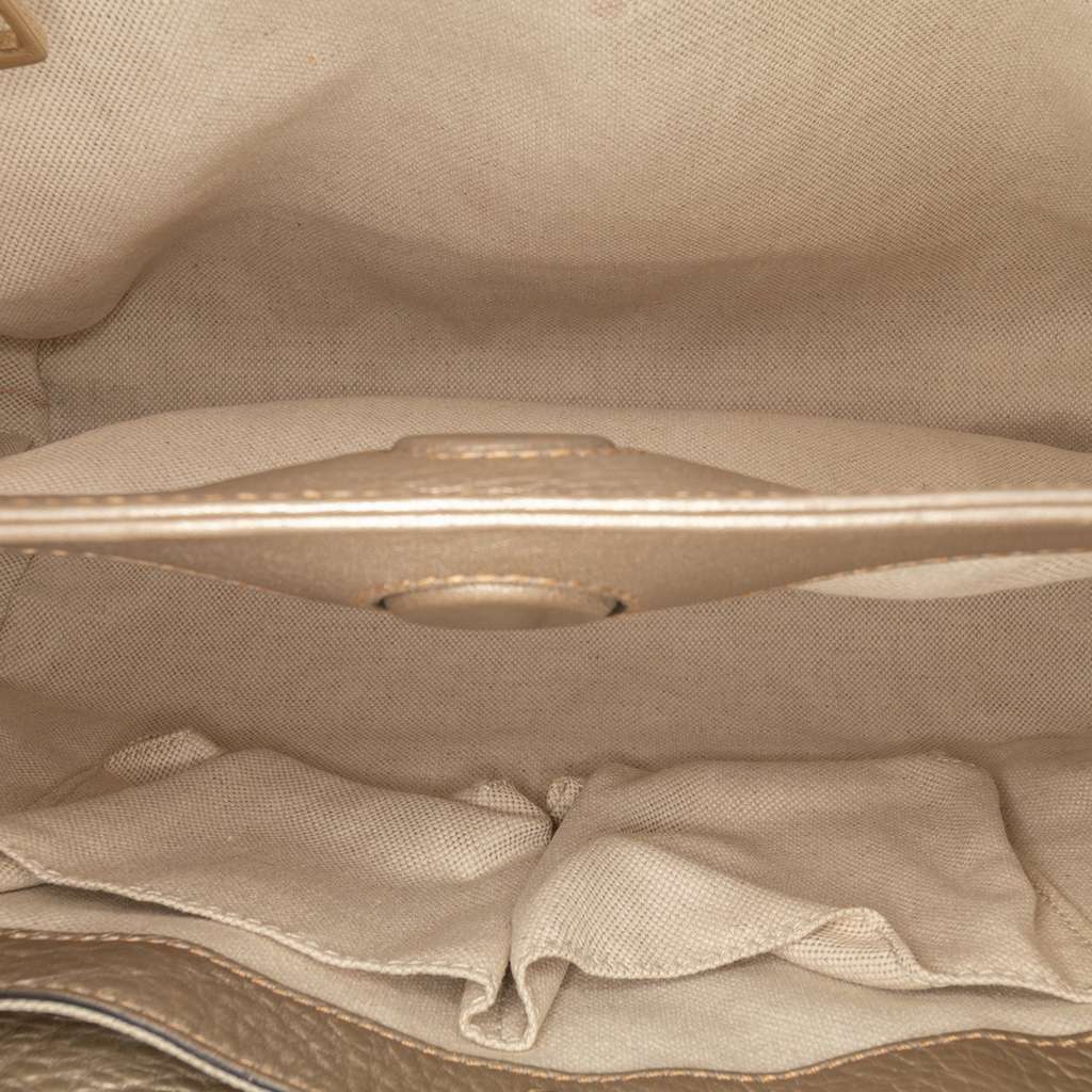 Gucci Small Calfskin Bamboo Shopper Satchel Gold Leather Good - Model View