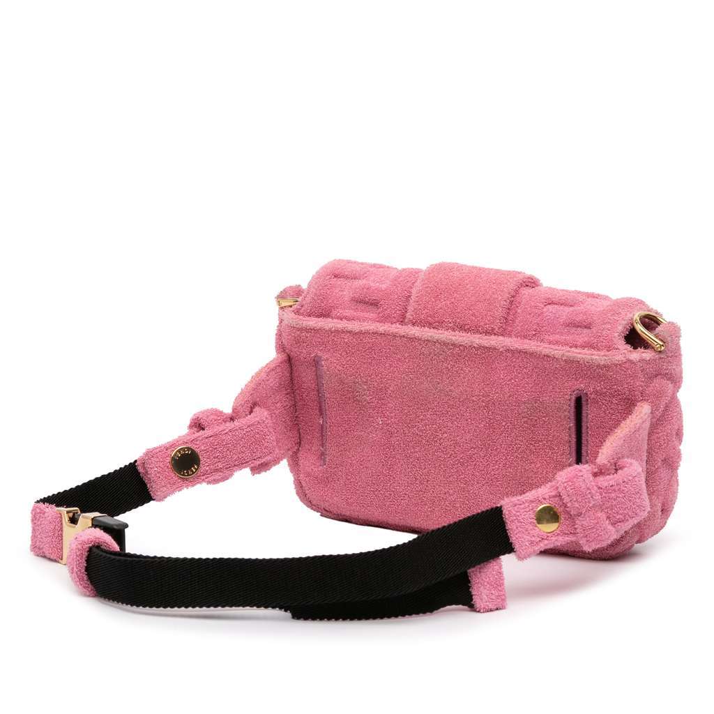 Fendi Embossed Terry Cloth FF 1974 Convertible Belt Baguette Pink Cotton Very good - Back View