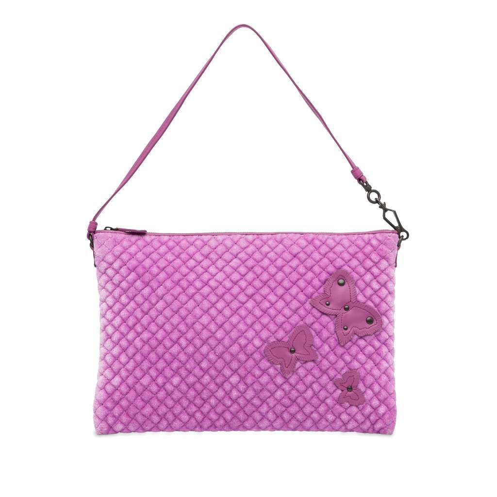 Bottega Veneta Intrecciato Butterfly Pochette Velvet Shoulder Bag Purple Velvet Good - Front View