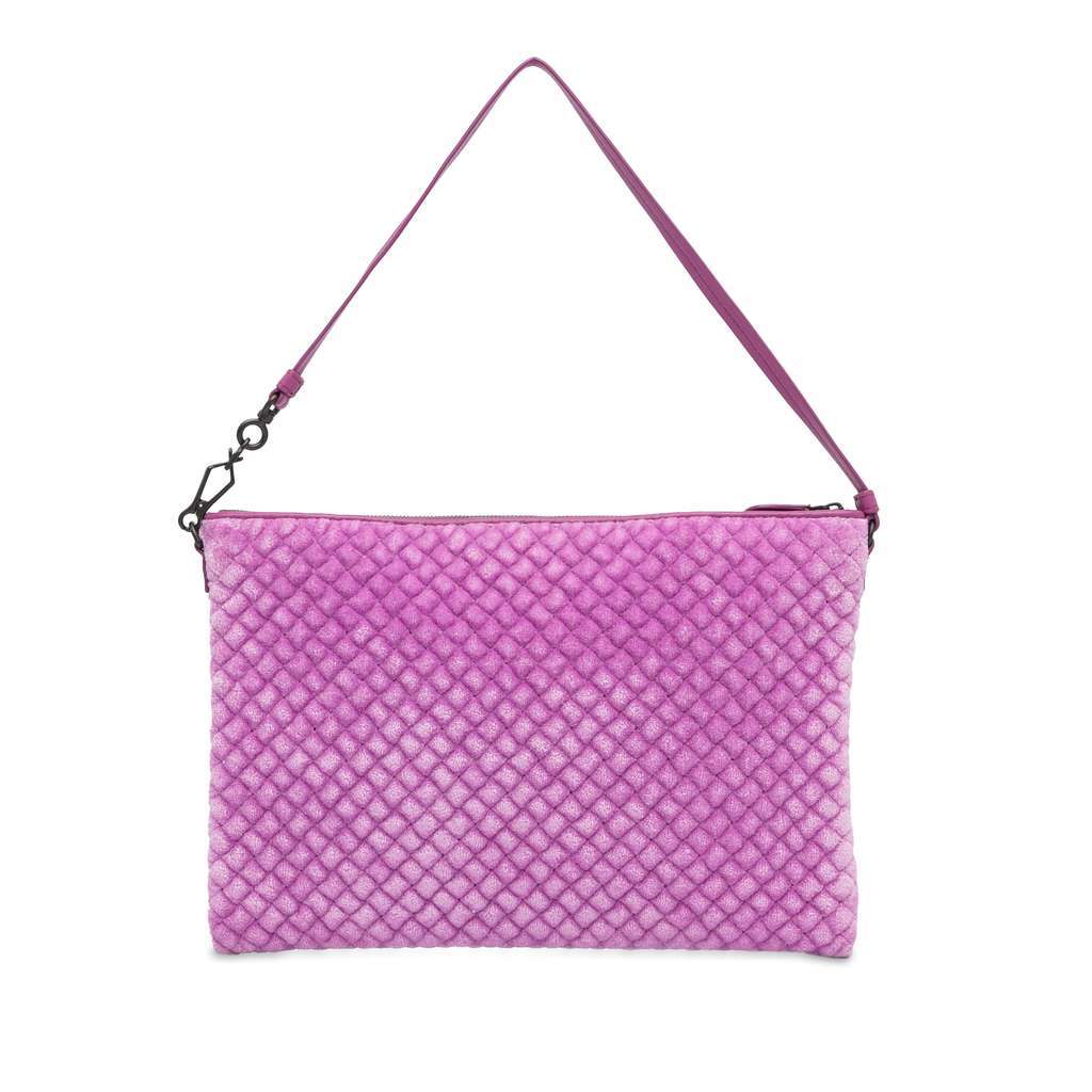 Bottega Veneta Intrecciato Butterfly Pochette Velvet Shoulder Bag Purple Velvet Good - Model View