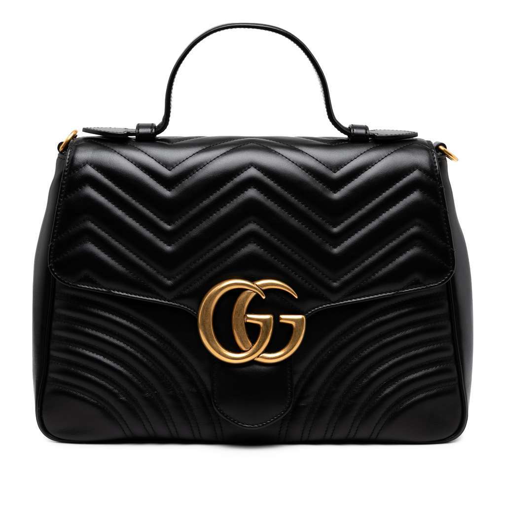 Gucci Medium GG Marmont Matelasse Leather Top Handle Satchel Black Leather Good condition - Front View