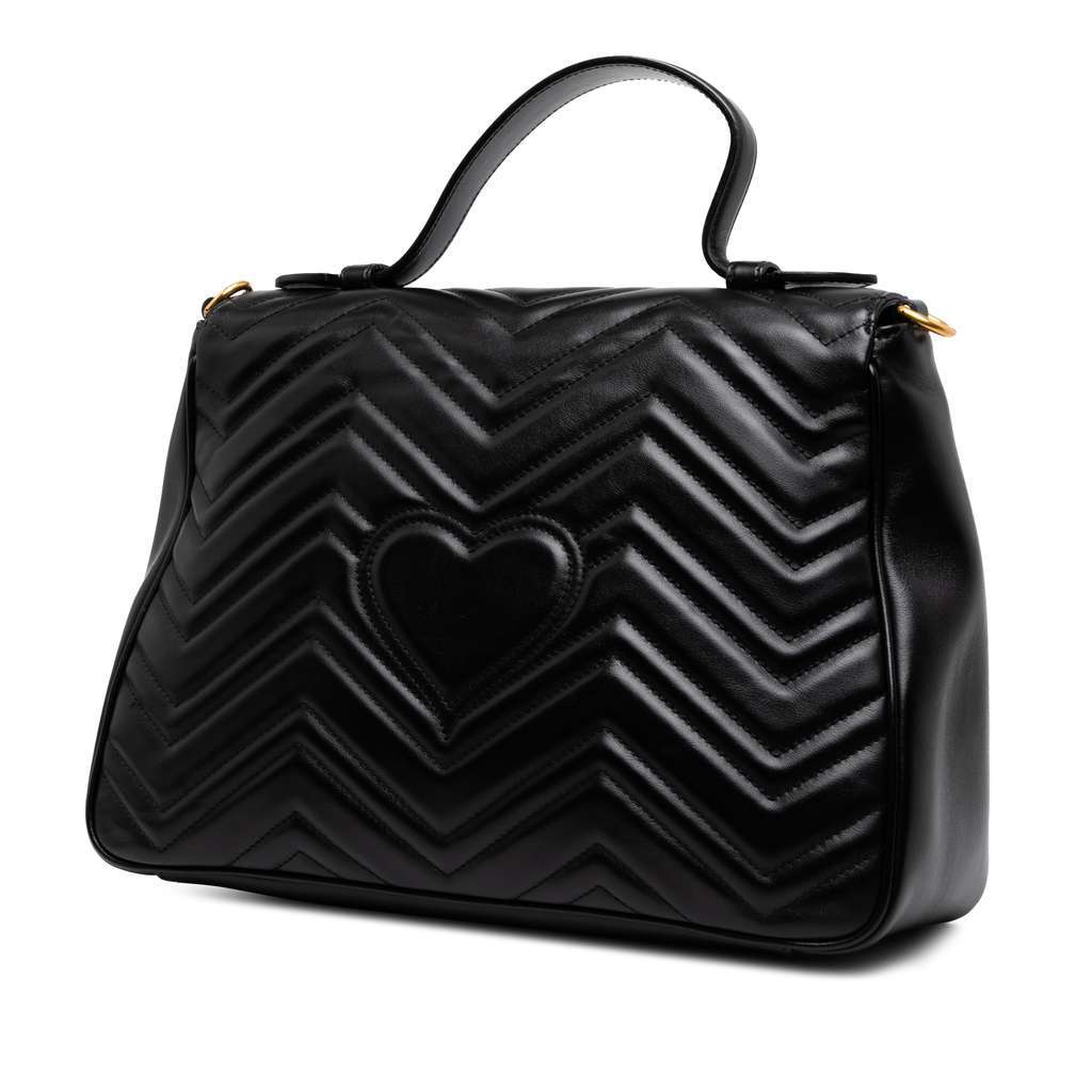 Gucci Medium GG Marmont Matelasse Leather Top Handle Satchel Black Leather Good condition - Back View