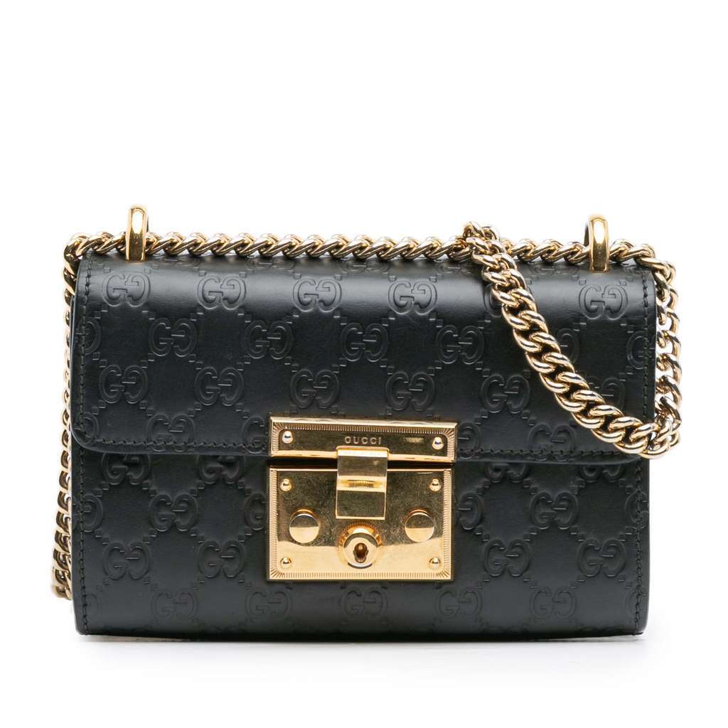 Gucci Small Guccissima Padlock Crossbody Black Leather Very good - Front View