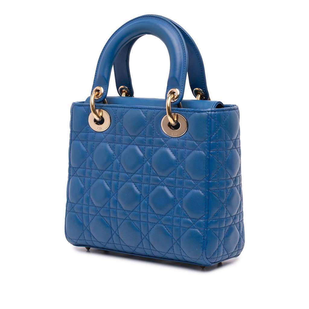 Dior Small Lambskin Cannage MyABCDior Lady Dior Blue Leather Good condition - Back View