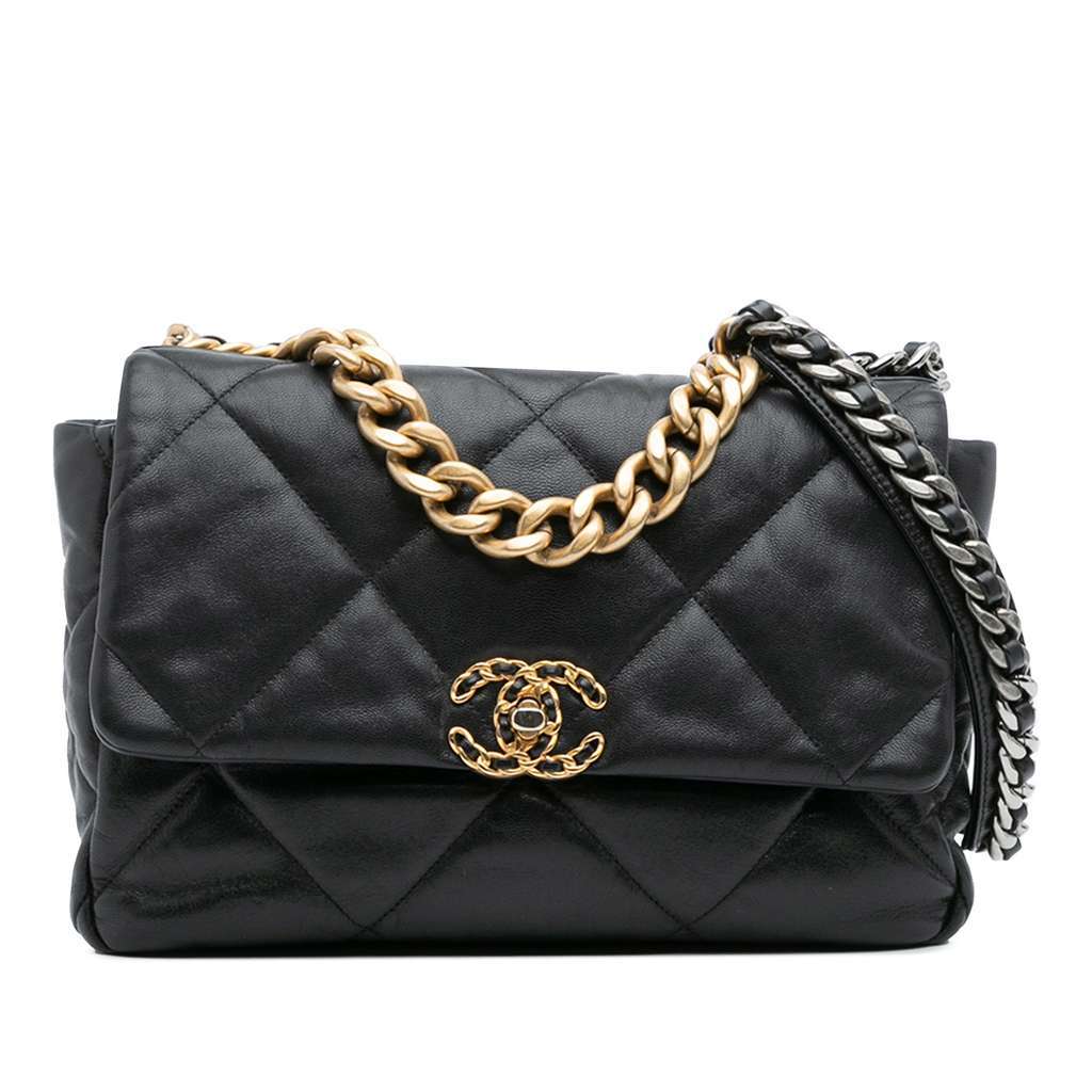 Chanel Large Lambskin 19 Flap Black Leather Good condition - Front View