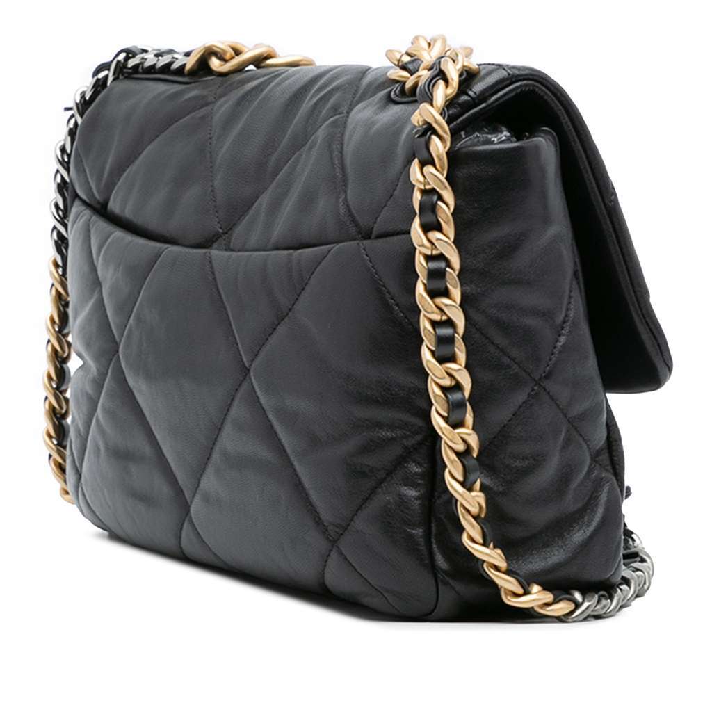 Chanel Large Lambskin 19 Flap Black Leather Good condition - Back View