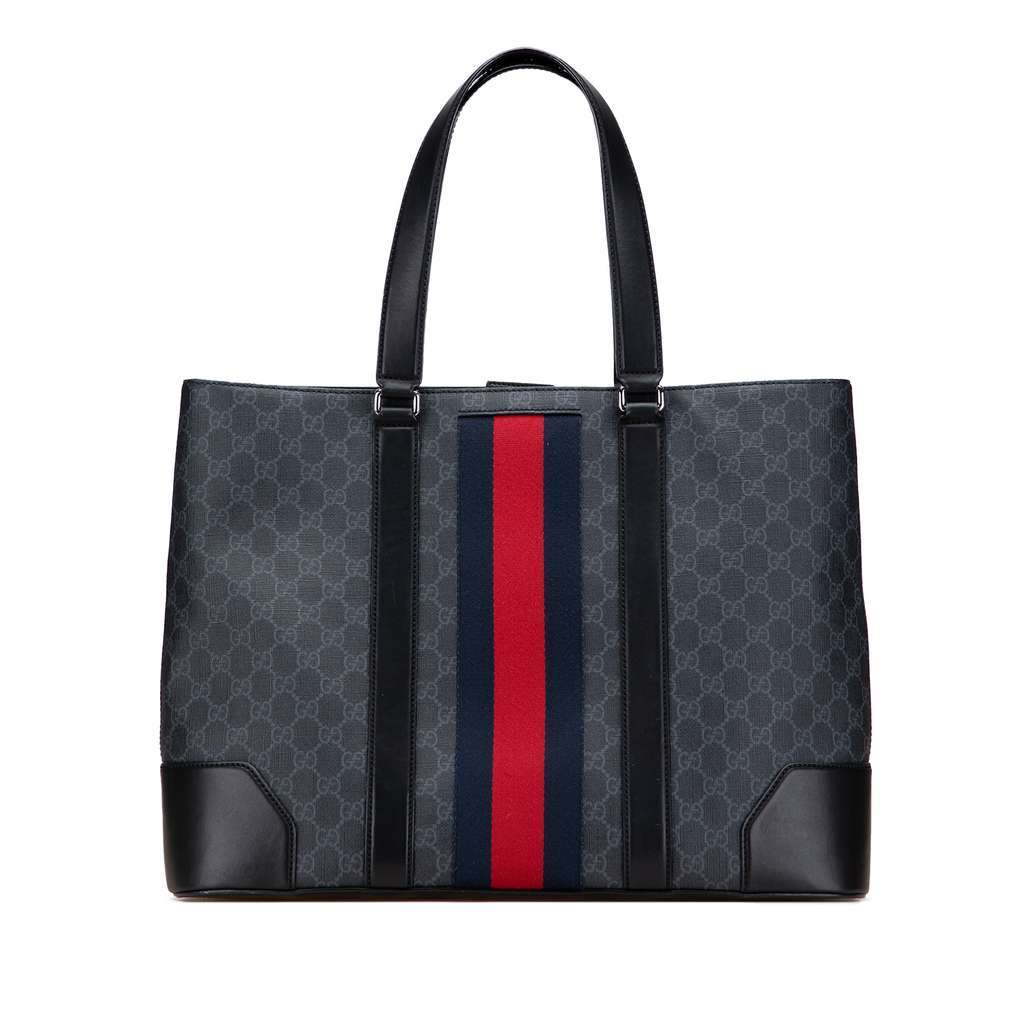 Gucci Large GG Supreme Web Tote Black Canvas Good - Front View