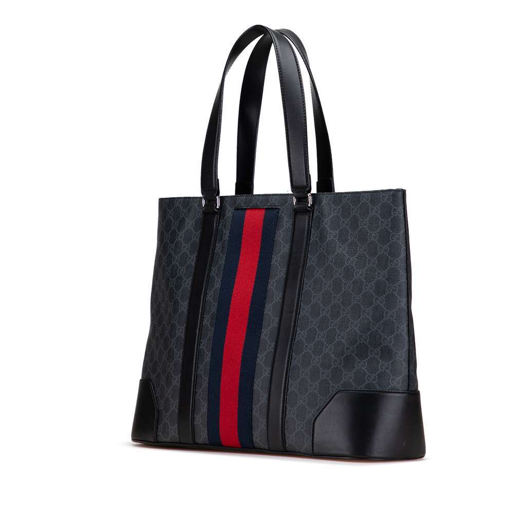 Gucci Large GG Supreme Web Tote Black Canvas Good - Back View