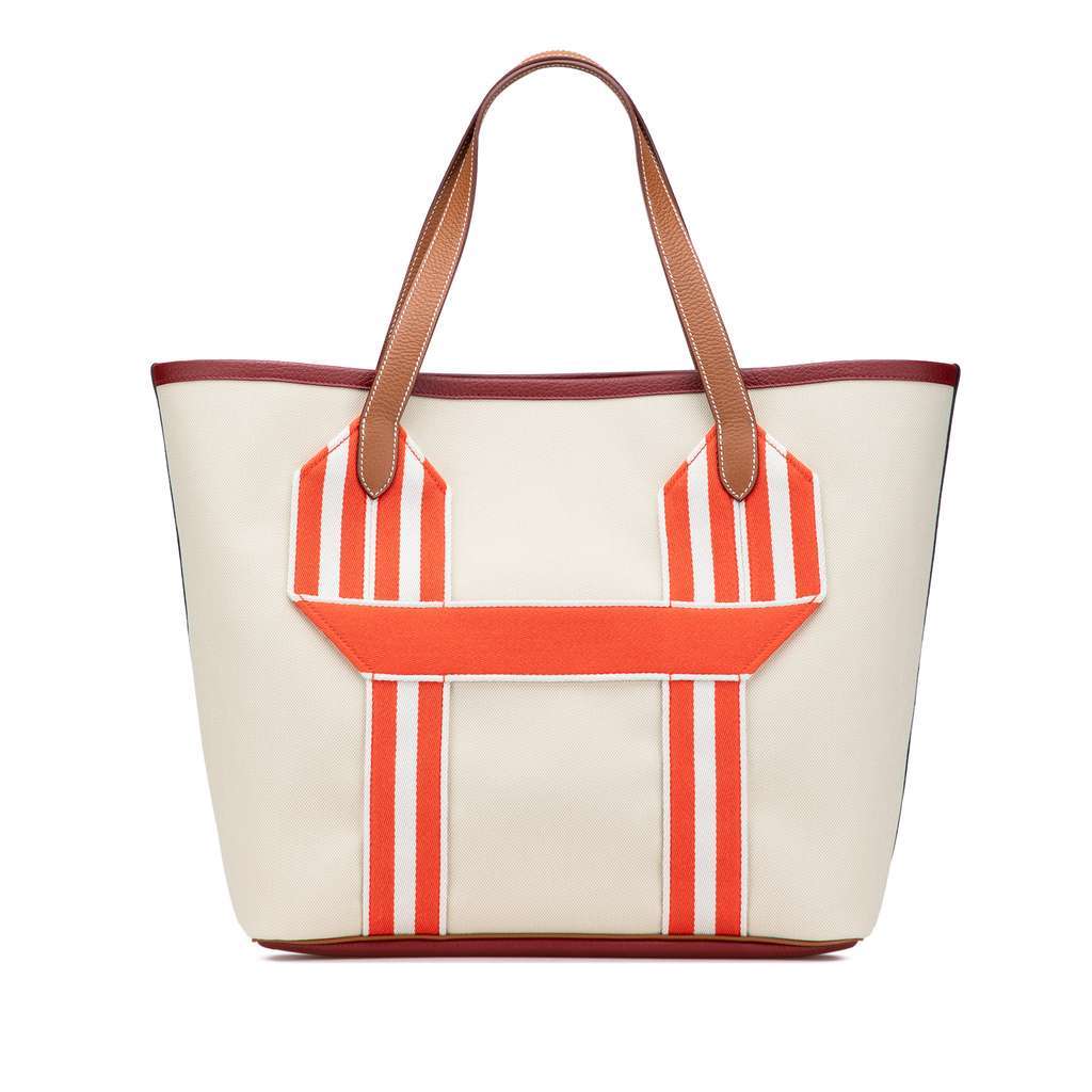 Hermès Toile and Clemence Pursangle Tote Brown Canvas Good condition - Front View