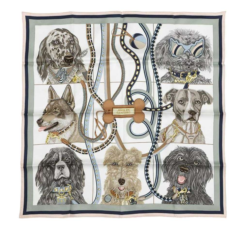 Hermès Jour de Casting Silk Scarf White Silk Good condition - Front View