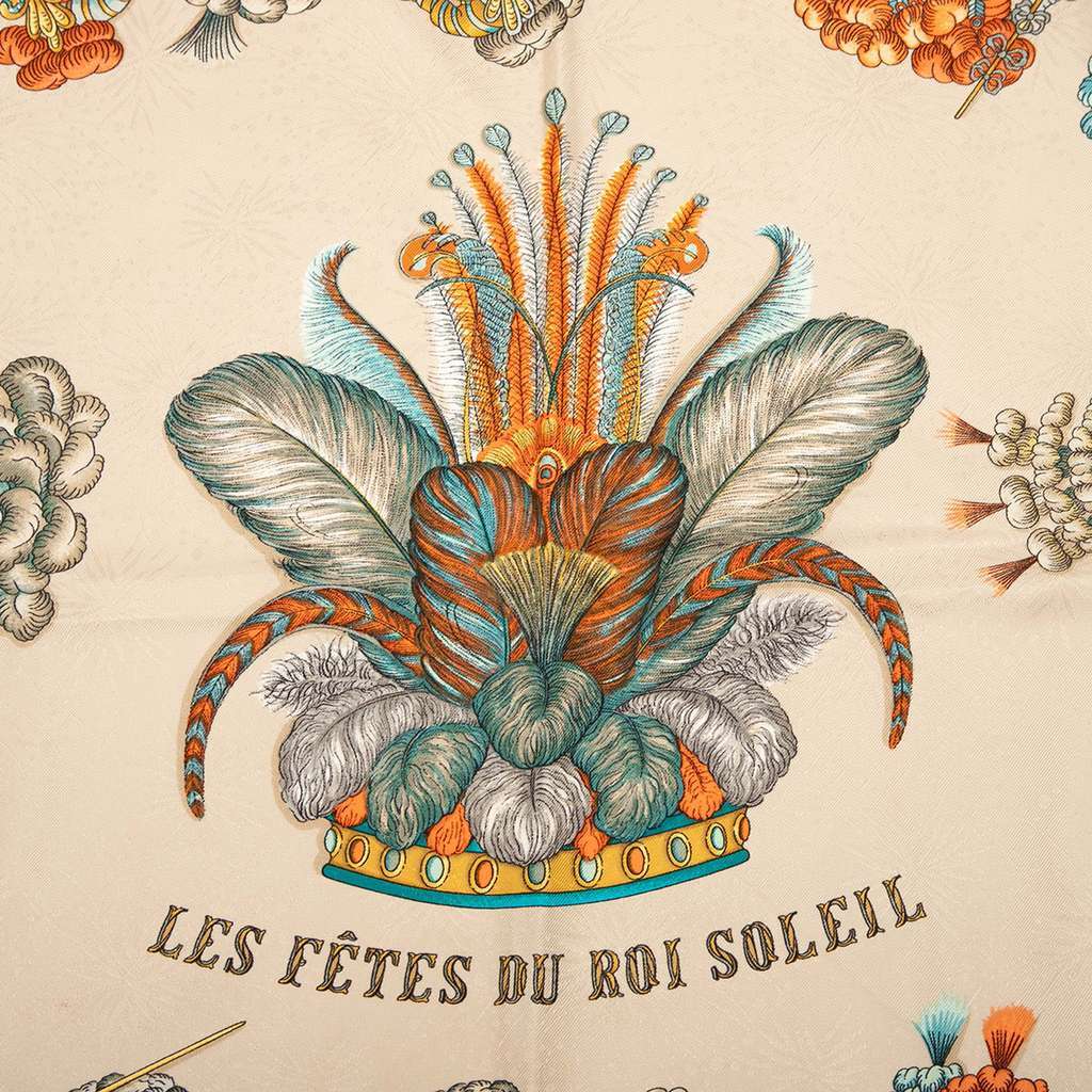 Hermès Les Fetes Du Roi Soleil Silk Scarf Brown Silk Good condition - Box View