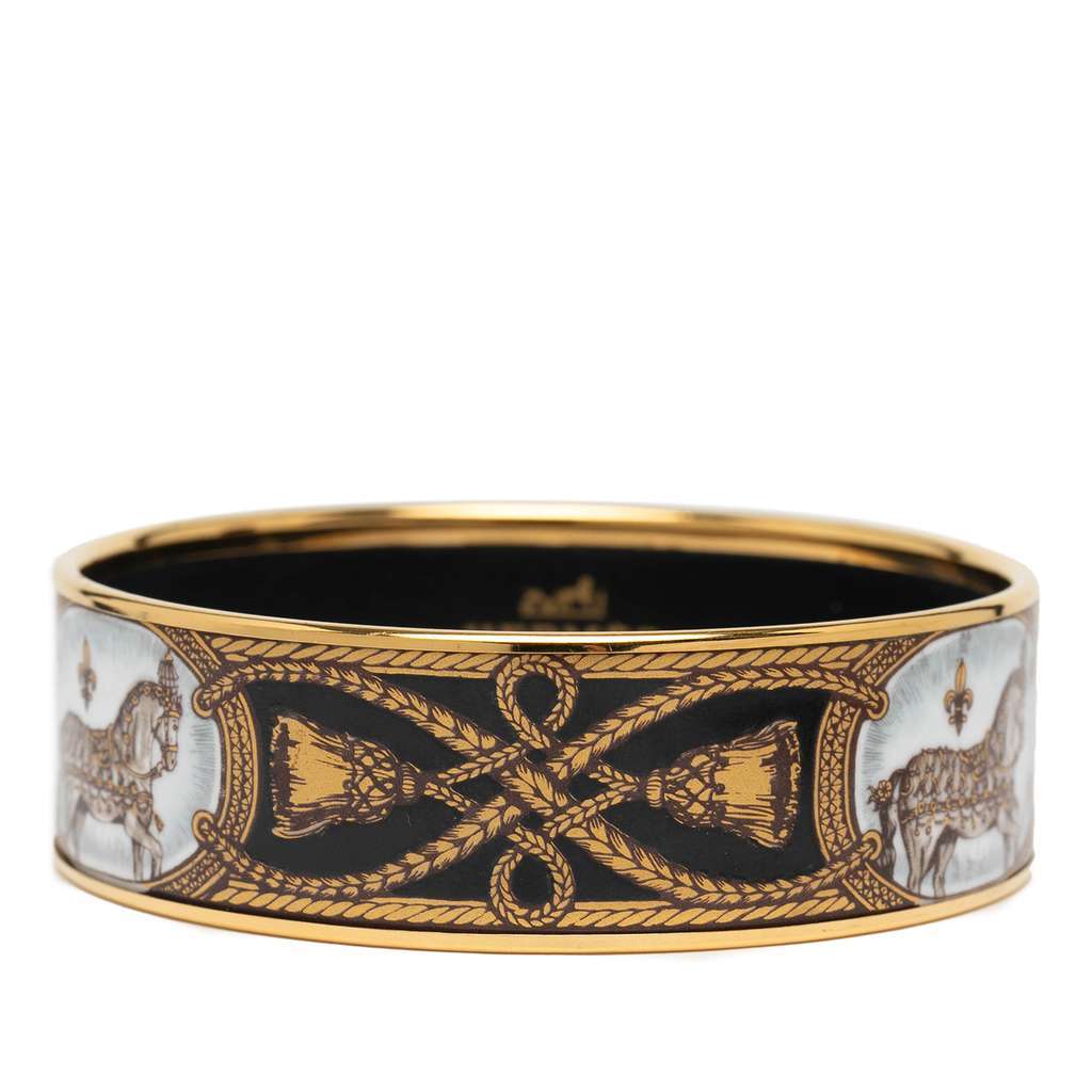 Hermès Wide Grand Apparat Horse Enamel Bangle 65 Black Good condition - Inside View