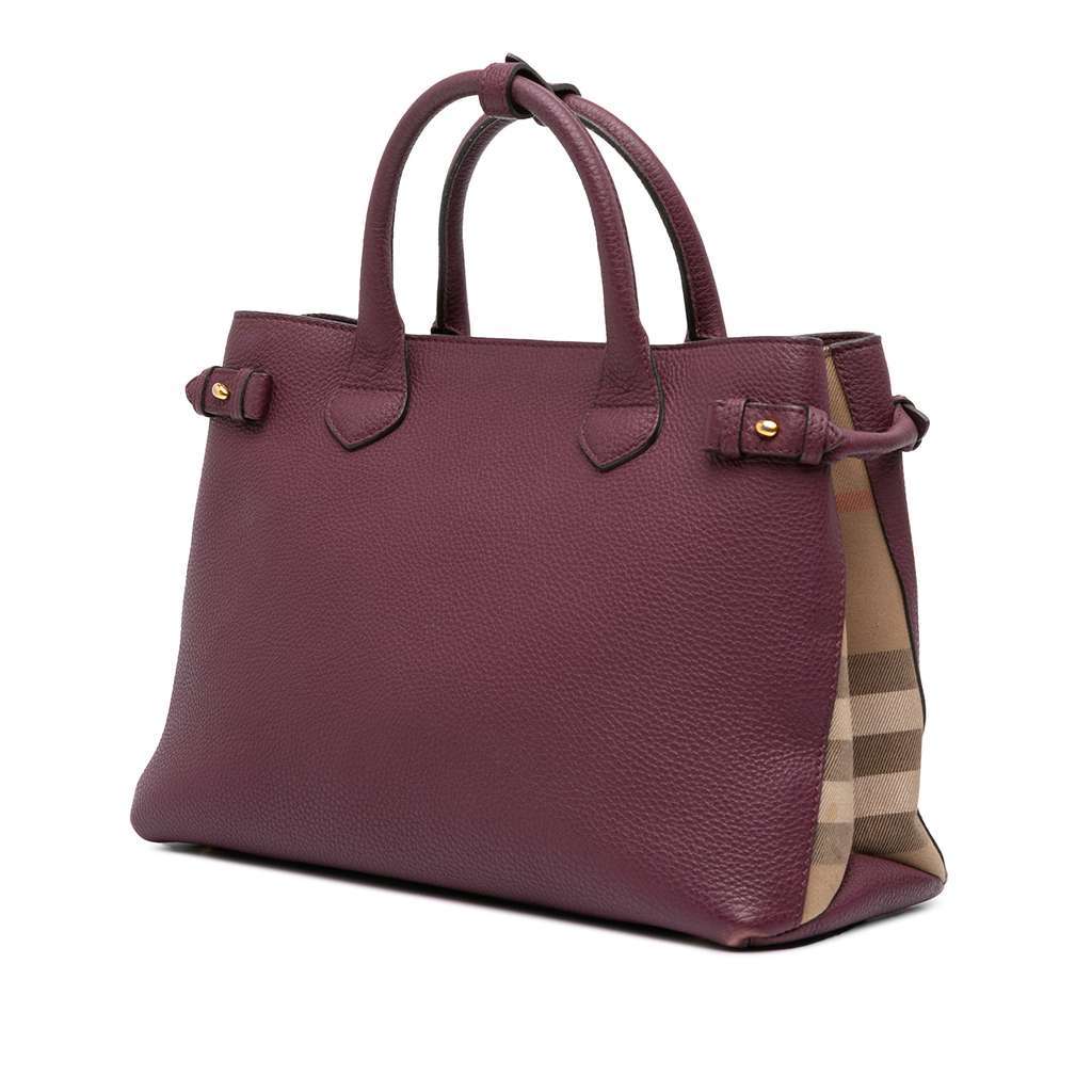 Burberry Medium Leather and House Check Banner Satchel Purple Leather Good - Back View