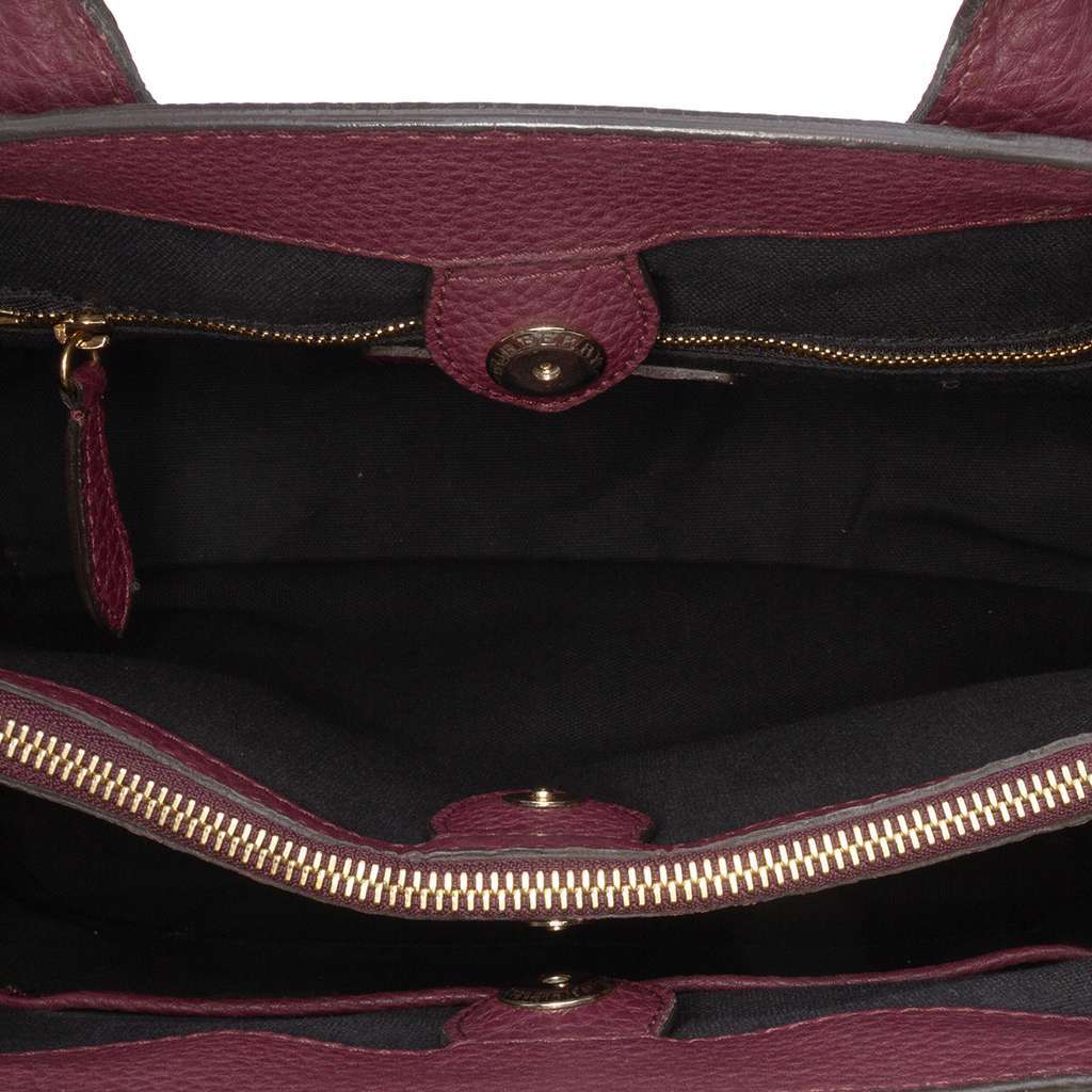 Burberry Medium Leather and House Check Banner Satchel Purple Leather Good - Model View