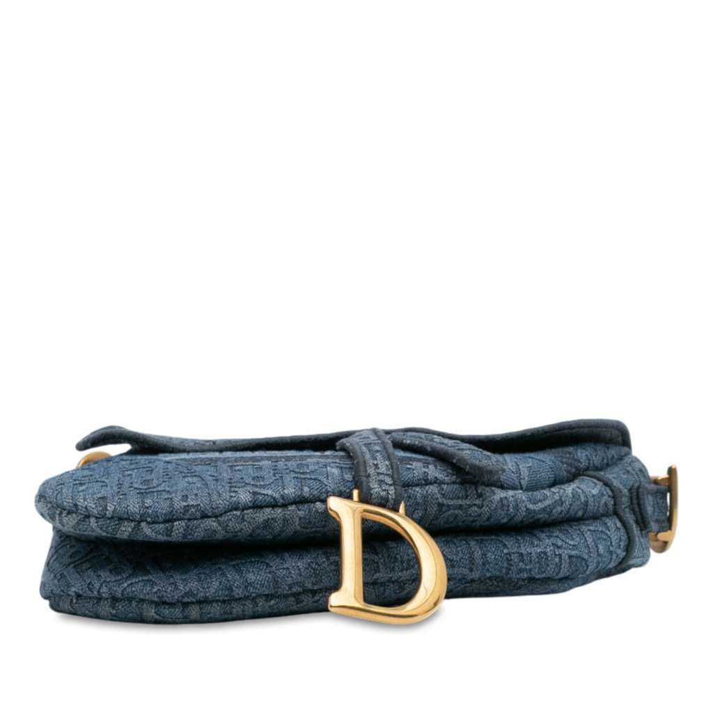 Dior Oblique Denim Embroidered Saddle Bag Blue Denim Good - Inside View