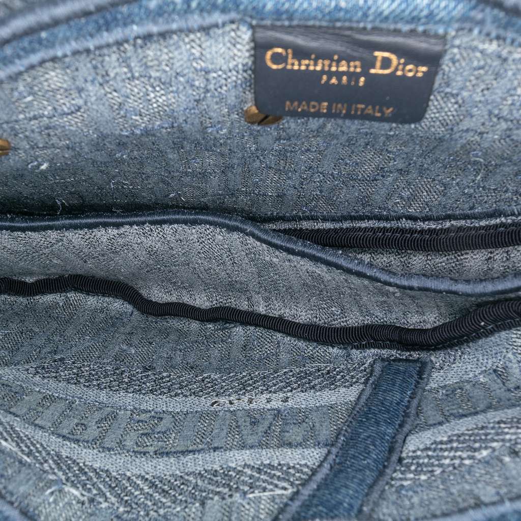Dior Oblique Denim Embroidered Saddle Bag Blue Denim Good - Model View