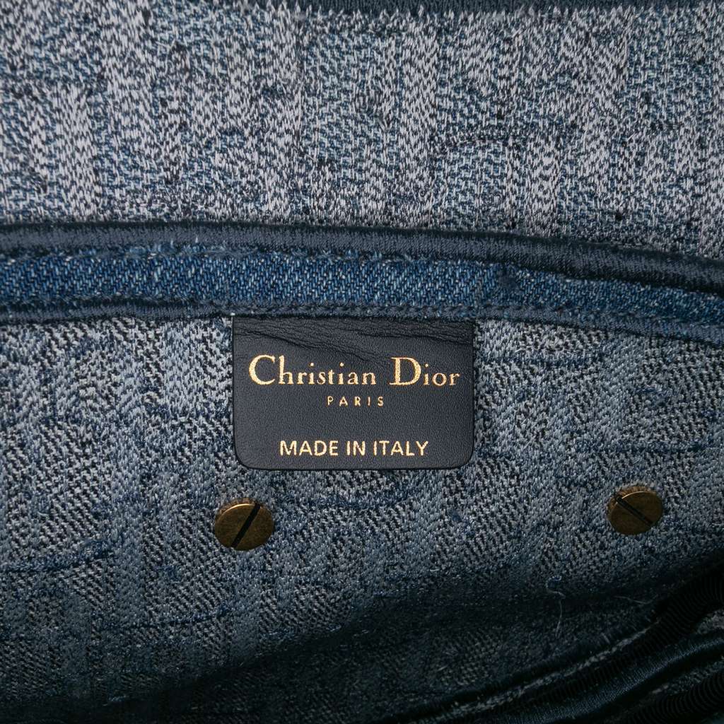 Dior Oblique Denim Embroidered Saddle Bag Blue Denim Good - Box View