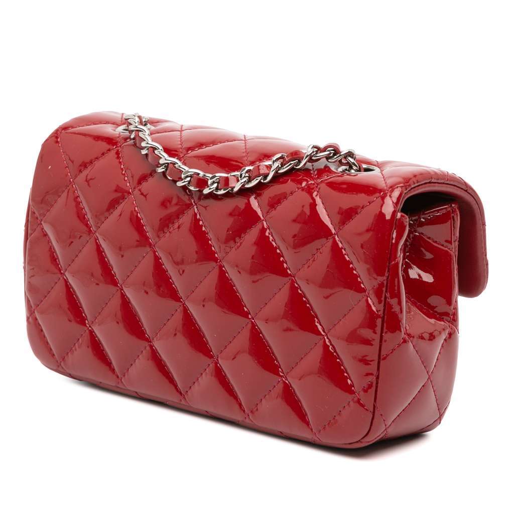 Chanel Extra Mini Rectangular Classic Patent Single Flap Red Leather Good condition - Back View