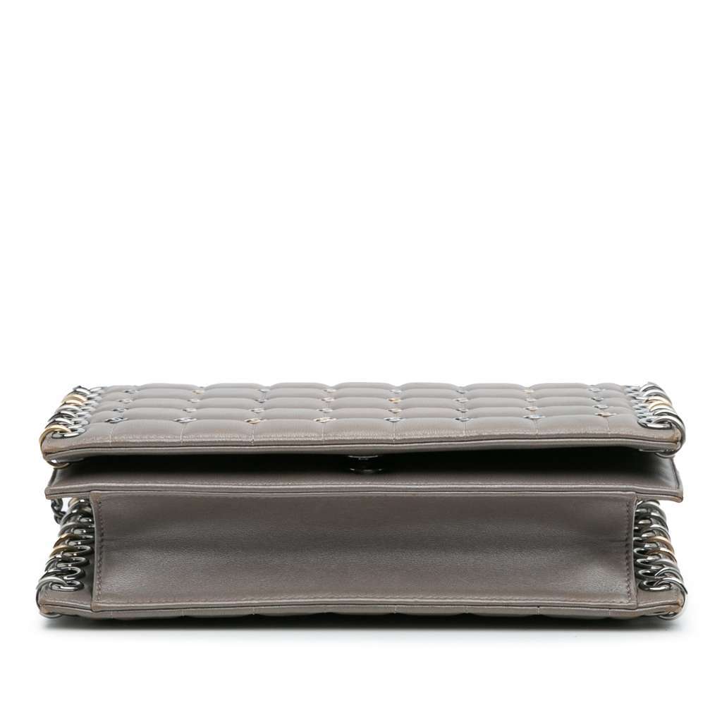 Chanel Small Lambskin Chocolate Bar CC Piercing Studded Chain Flap Grey Leather Very good condition - Inside View