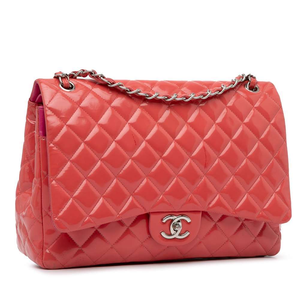 Chanel Maxi Classic Patent Double Flap Pink Leather Good condition - Back View