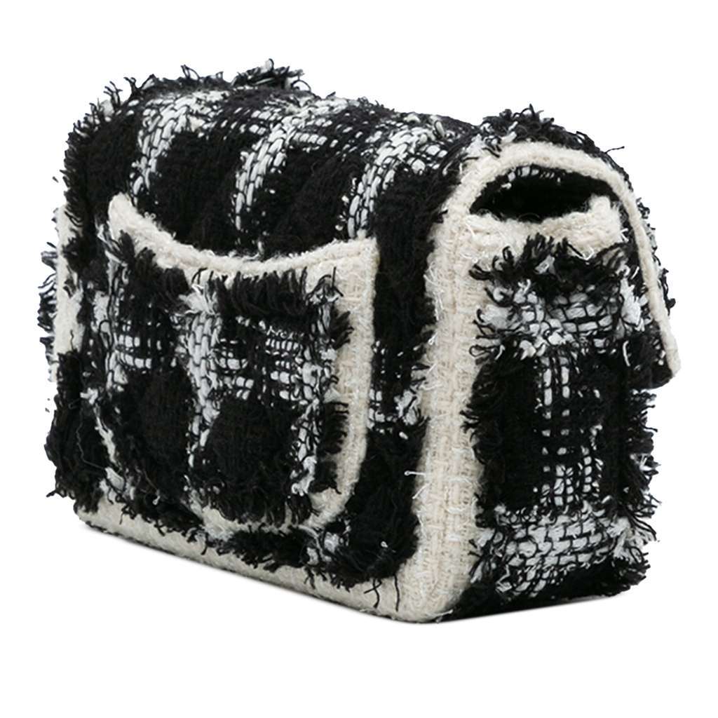 Chanel Mini Rectangular Classic Tweed Tartan Single Flap Black Tweed Good - Back View
