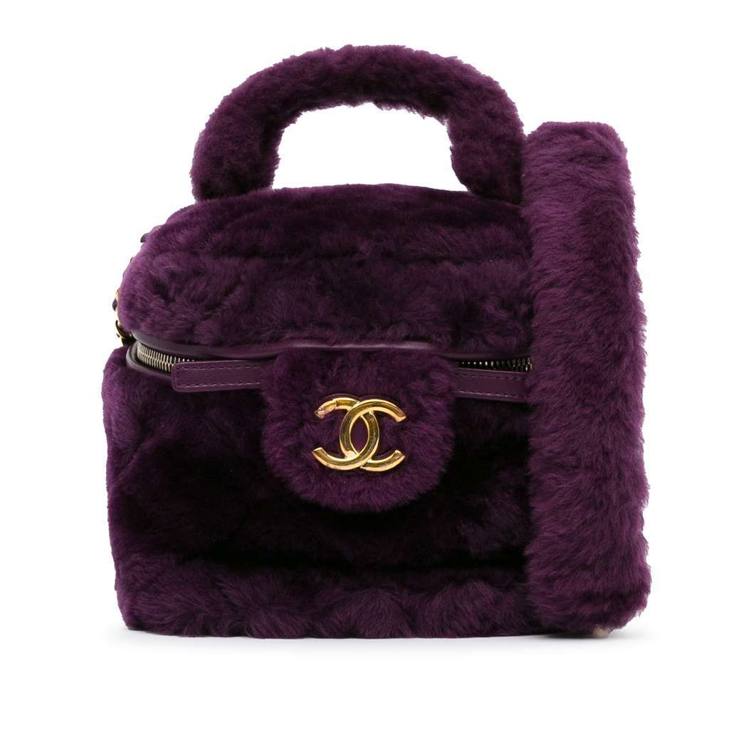 Chanel Small Quilted Shearling Vanity Case Purple Very good - Front View
