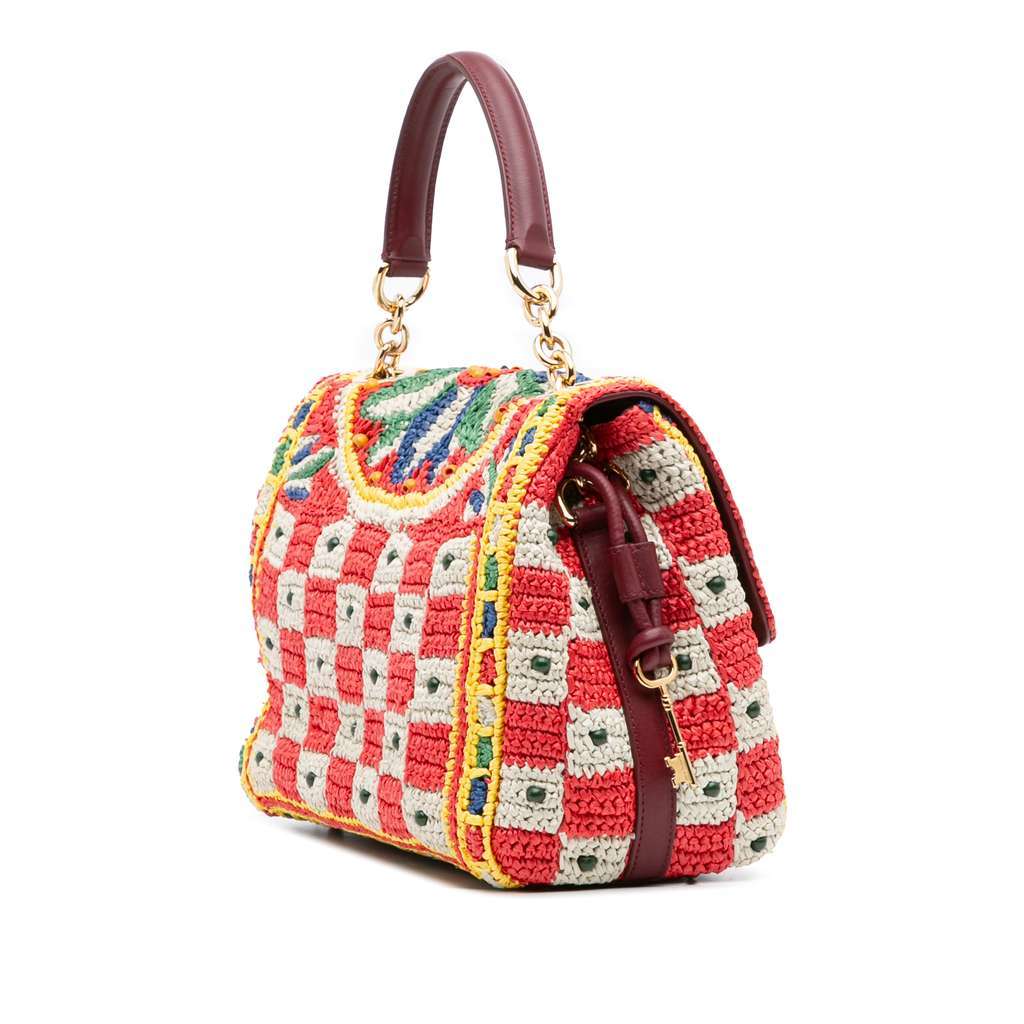 Dolce & Gabbana Raffia Crochet Sicilian Cart Miss Sicily Satchel Red Good condition - Back View