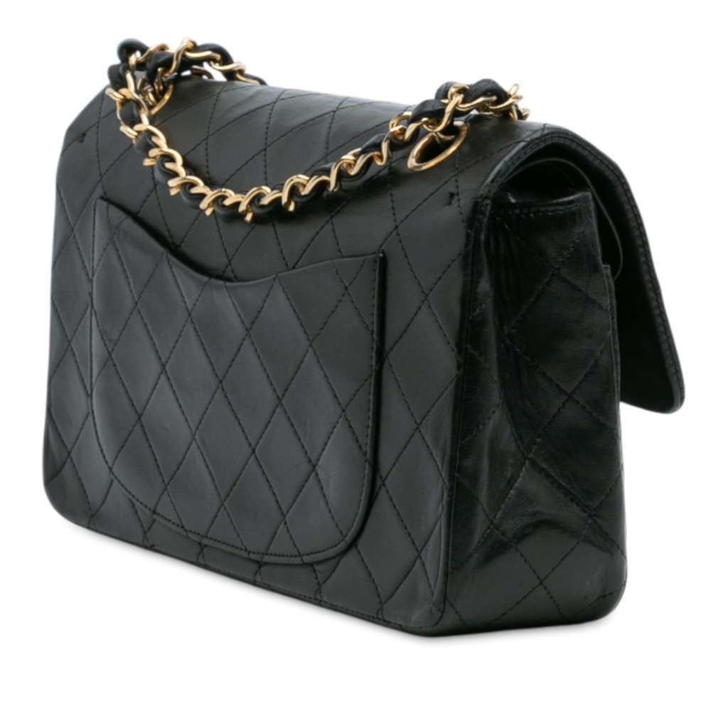 Chanel Small Classic Lambskin Double Flap Black Leather Good - Back View
