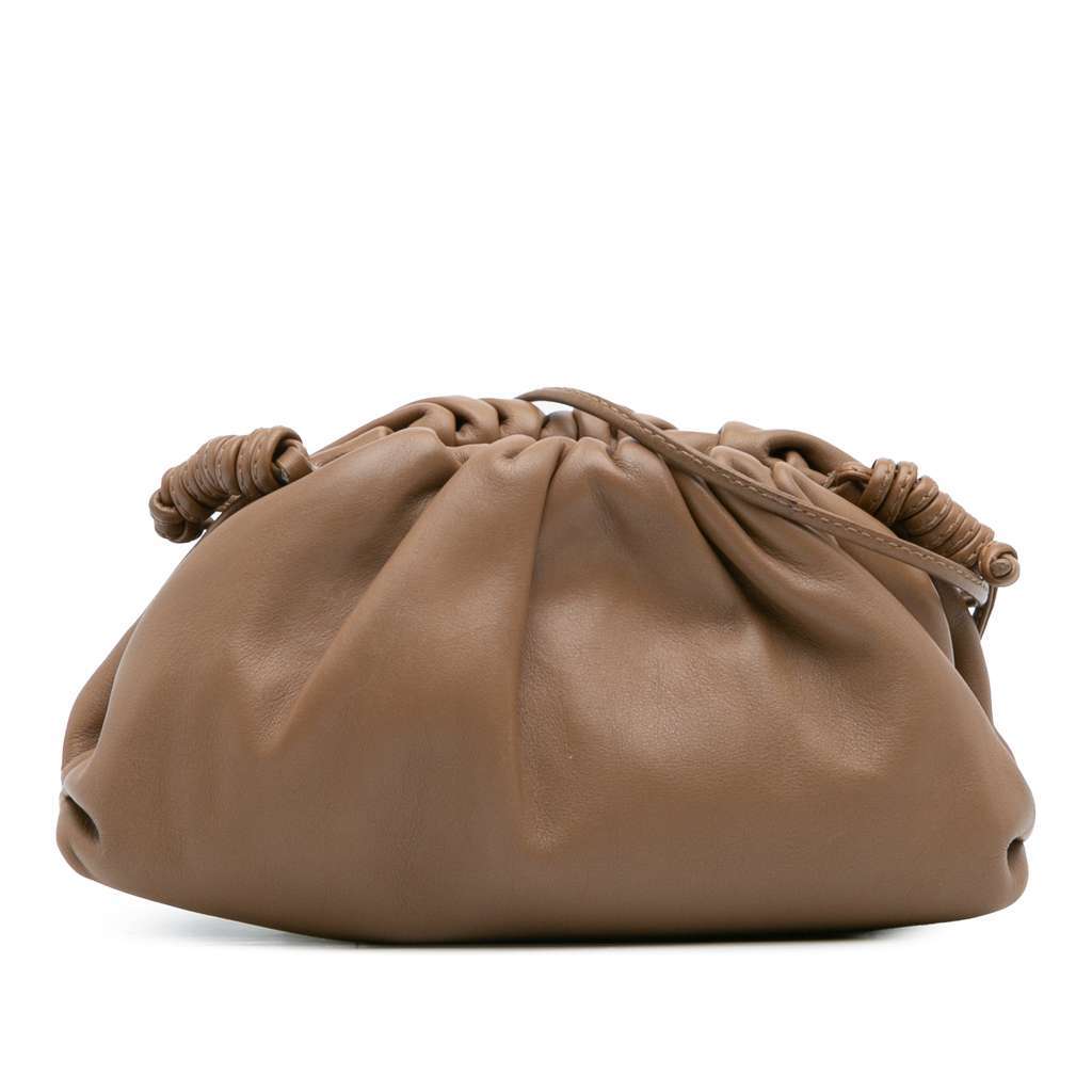 Bottega Veneta Lambskin The Mini Pouch Crossbody Brown Leather Good - Front View