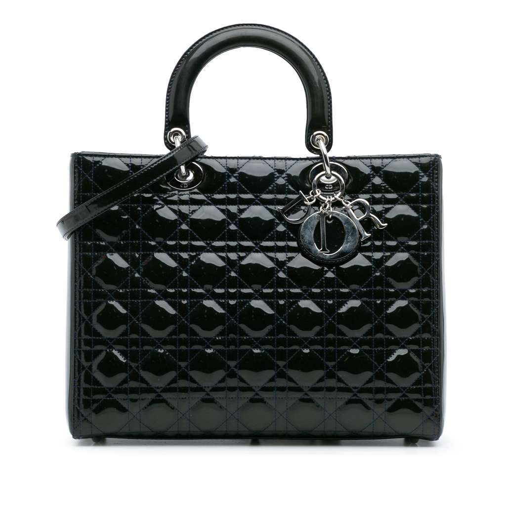 Dior Large Patent Cannage Lady Dior Green Leather Good condition - Front View