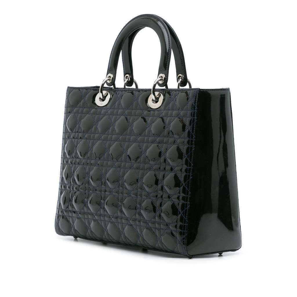 Dior Large Patent Cannage Lady Dior Green Leather Good condition - Back View