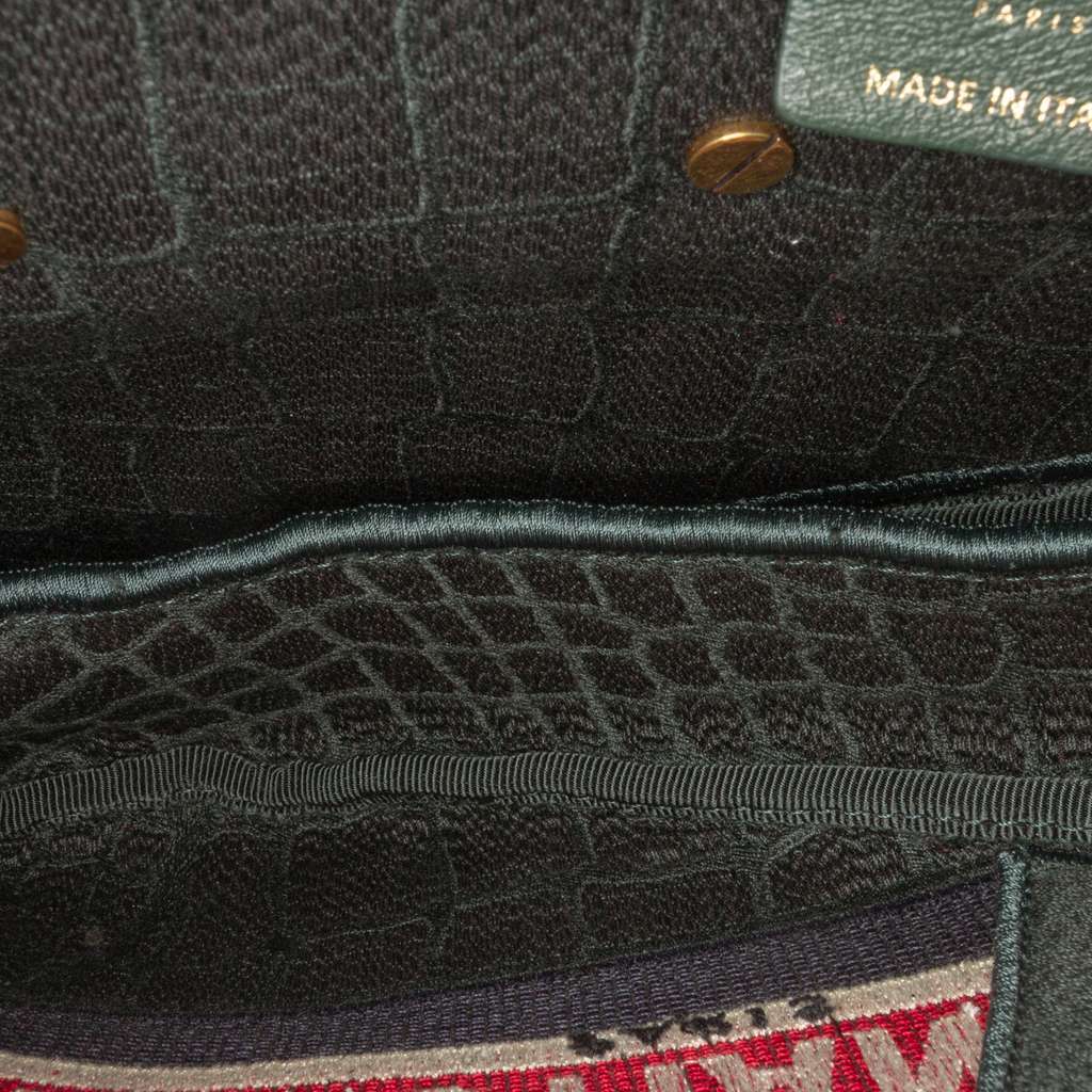 Dior Velvet Embroidered Crocodile Effect Saddle Bag Green Velvet Very good - Model View