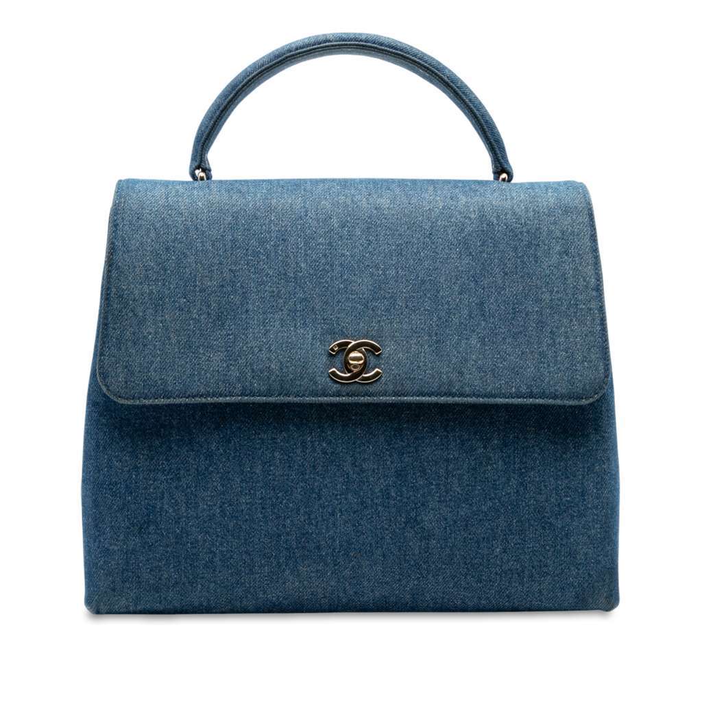 Chanel CC Denim Kelly Top Handle Bag Blue Denim Very good - Front View