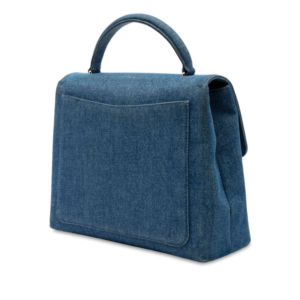 Chanel CC Denim Kelly Top Handle Bag Blue Denim Very good - Back View