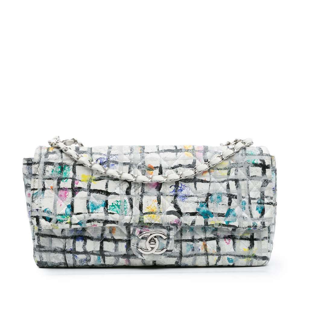 Chanel Medium Calfskin Hand Painted Graffiti Flap White Leather Very good condition - Front View