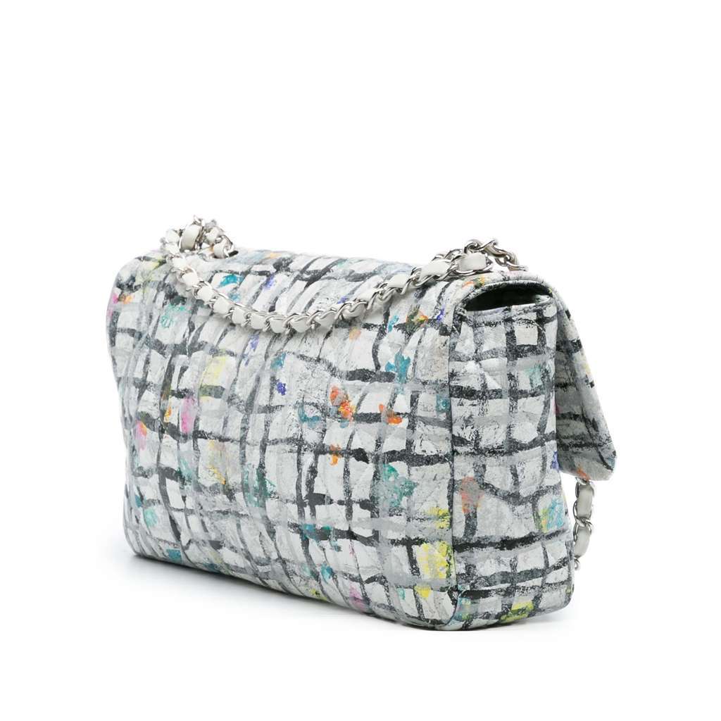 Chanel Medium Calfskin Hand Painted Graffiti Flap White Leather Very good condition - Back View