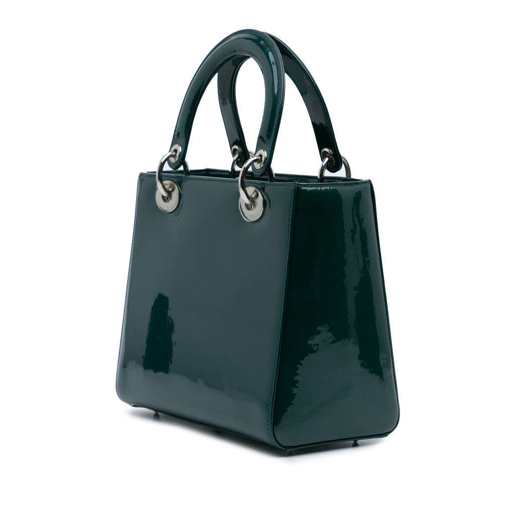 Dior Medium Patent Lady Dior Green Leather Good - Back View