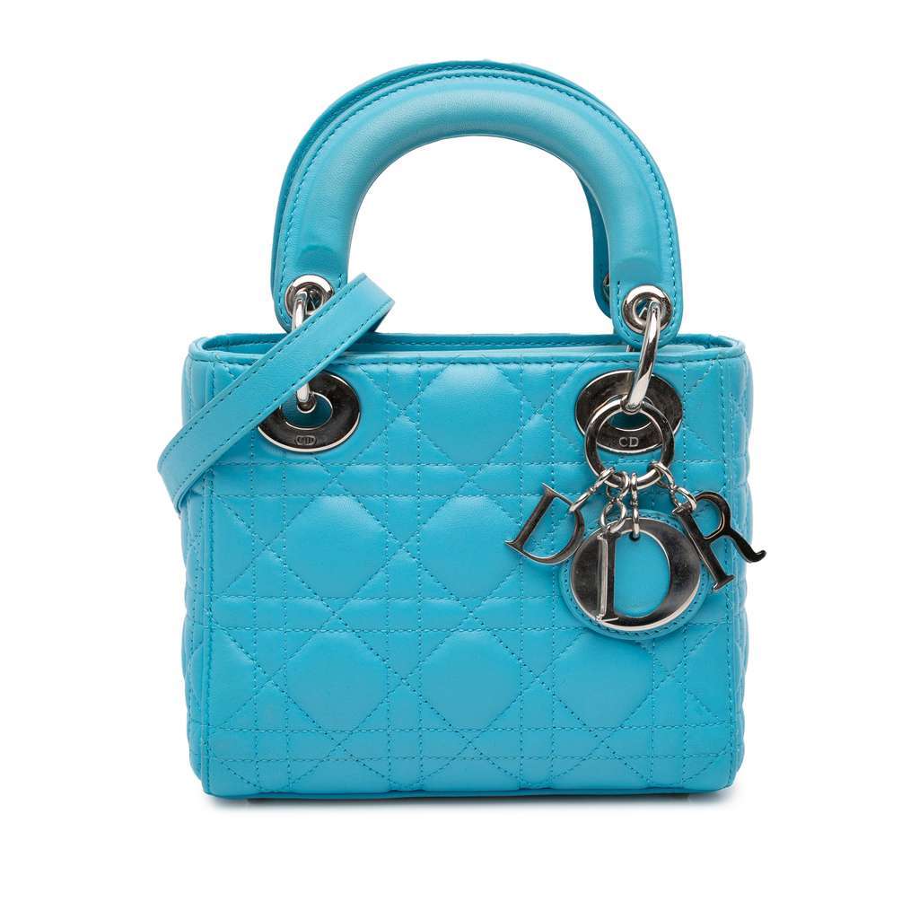 Dior Mini Lambskin Cannage Lady Dior Blue Leather Very good - Front View