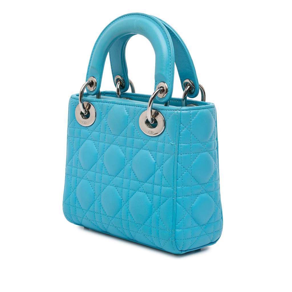 Dior Mini Lambskin Cannage Lady Dior Blue Leather Very good - Back View