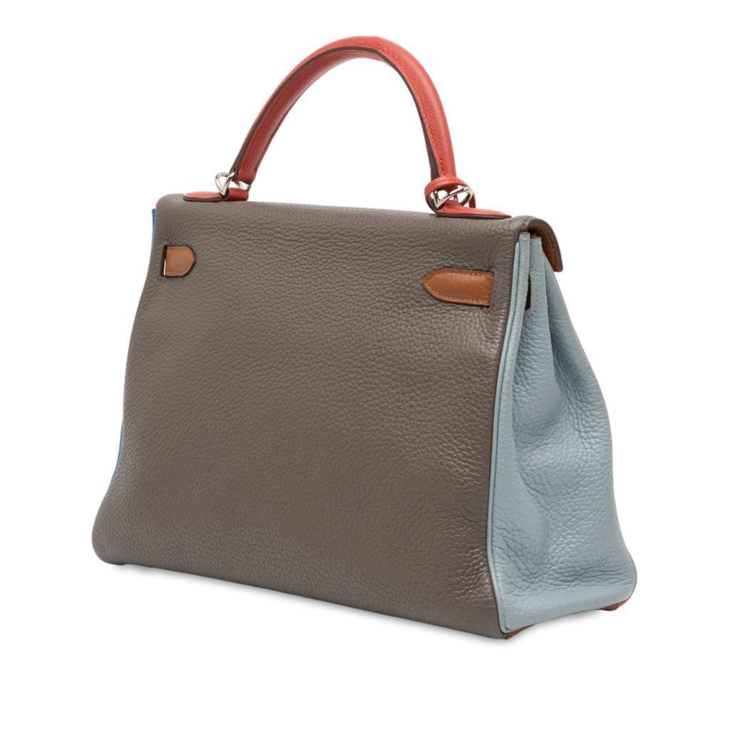 Hermès Clemence Arlequin Kelly II Retourne 32 Orange Leather Fair condition - Back View